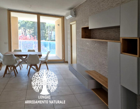 soggiorno con legno massello consegnato a Binasco milano